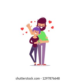 Couple in love. Man and woman embracing each other affectionately. Characters for the feast of Saint Valentine. Vector illustration in cartoon style