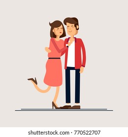 Couple in love. Man and woman embracing each other affectionately. Characters for the feast of Saint Valentine. Vector illustration in cartoon style