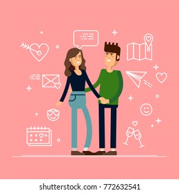 Couple in love. Man and woman embracing each other affectionately. Characters for the feast of Saint Valentine. Vector illustration in cartoon style