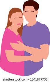 Couple in love. The man and woman are hugging affectionately. Characters for the holiday of St. Valentine. Married couple, husband and wife, spouses. Vector illustration in cartoon style.