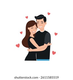Couple in love, man and woman hugging each other, vector illustration