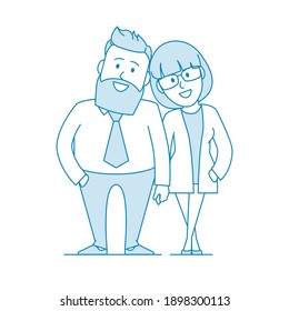 Couple in love. Man and woman. Illustration in line art style. Vector