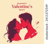 Couple in love. Man and Woman kissing.  Saint Valentine's Day. Vector illustration with text