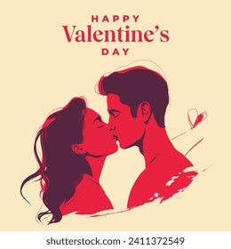 Pareja enamorada. Besos de hombre y mujer.  Día de San Valentín. Ilustración vectorial con texto