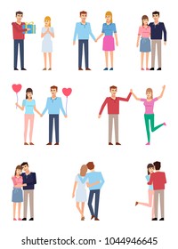Couple in love. Man and woman posing together, on a date, relationships concept. Flat design vector illustration