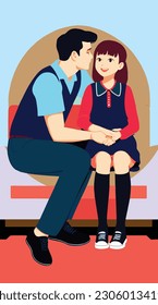 Couple in love. Man and woman sitting on the sofa. Vector illustration