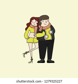 Couple in love. Man and woman traveling around the world, vector illustration