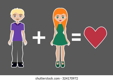 Couple in love. Love mathematics between loving man and woman. Vector illustration