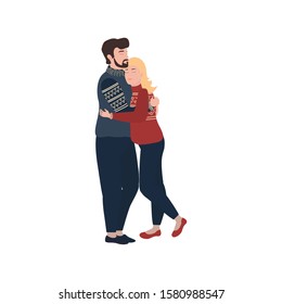 Couple in love. Meeting, farewell,  Happy family. Man  Making Offer to Vector illustration for a greeting card for Valentine Day, banner, poster, web page. 