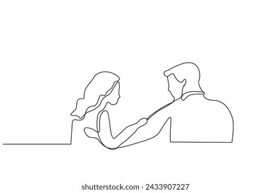 couple in love meeting outside in the park looking at each other love one line art design