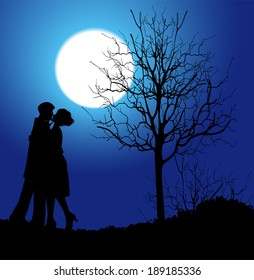 couple in love and moon