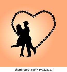 couple in love on the background of flowers hearts