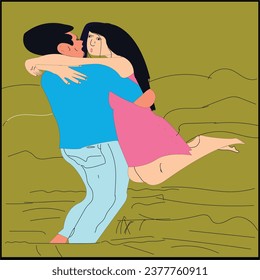 The couple love  on the beach 