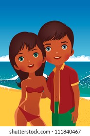 Couple in love on the beach vector illustration