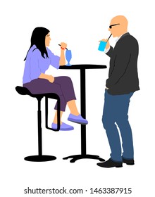 Couple in love on date sitting and talking vector illustration. Friends drinking cocktail after work. Night club guests urban life.Snack bar on street. Break relaxation dating after work in restaurant