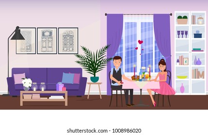 A couple in love on a date. Vector illustration.