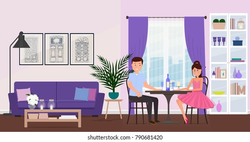 A couple in love on a date. Vector illustration.