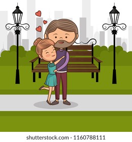 couple in love on park chair