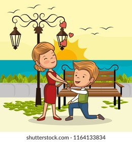 couple in love on park chair