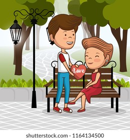 couple in love on park chair