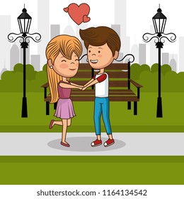 couple in love on park chair