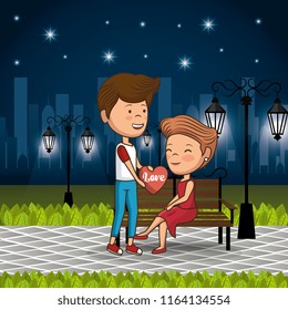 couple in love on park at night