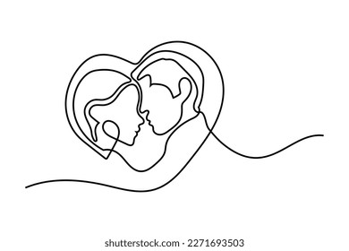 Pareja en un arte de línea continua en línea de amor