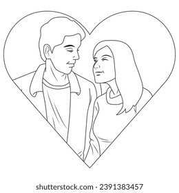 Couple in love in outline and vector.