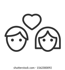 Couple in love outline vector icon isolated on white background. Love stock vector illustration. Romantic love and valentine day line vector icon for web, mobile apps, ui, printed products