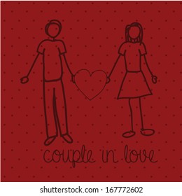 couple in love  over red background vector illustration