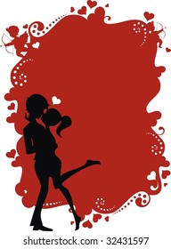 couple in love over valentine background