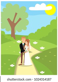 Couple in love at the park. Vector illustrations