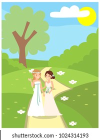 Couple in love at the park. Vector illustrations