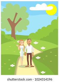 Couple in love at the park. Vector illustrations