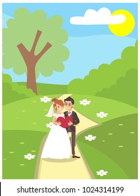 Couple in love at the park. Vector illustrations