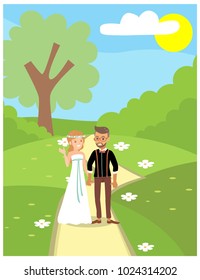 Couple in love at the park. Vector illustrations