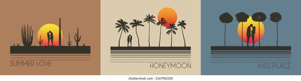 Couple in love. People and landscapes. Summer vacation. T-shirt set