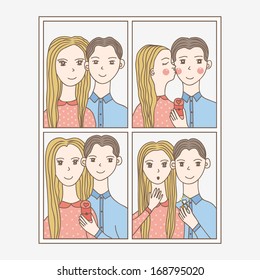 Couple in love in the photo booth, vector