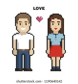 Couple in love pixel art on white background. Vector illustration.