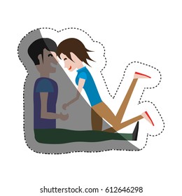 couple love playing in floor shadow