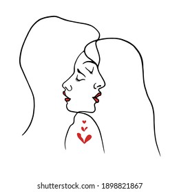  A couple in love. Portrait of two faces in a minimalist style. Vector illustration for printing on textiles, clothing, wallpaper, wall, dishes. The concept of love and trust, unity and family.