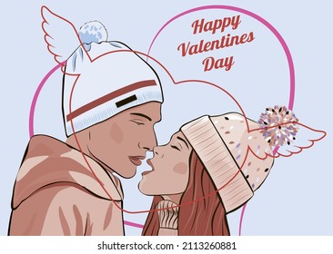 Couple in love for a postcard for Valentine Day.