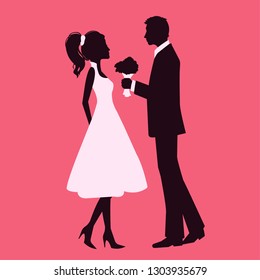 Couple in love proposal silhouette vector illustration