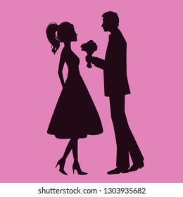 Couple in love proposal silhouette vector illustration