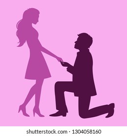 Couple in love proposal silhouette vector illustration