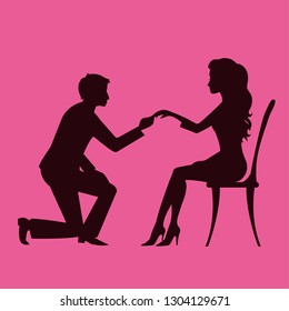 Couple in love proposal silhouette vector illustration