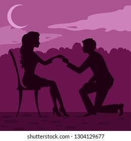 Couple in love proposal silhouette vector illustration
