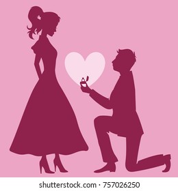 Couple in love proposal silhouette vector illustration