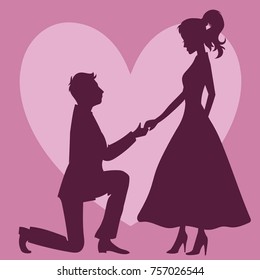 Couple In Love Proposal Silhouette Vector Illustration