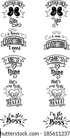 Couple Love Quotes Bundle is suitable for t-shirt, laser cutting, sublimation, hobby, cards, invitations, website or crafts projects. Perfect for magazine, news papers, posters, etc.